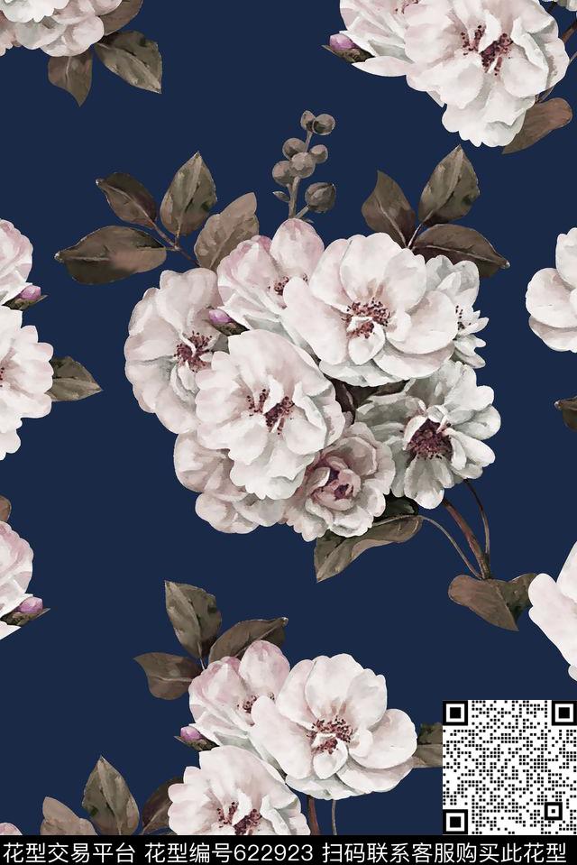 抽象手绘满版最新高清数码时尚潮流大牌复古欧美风大花朵女装裙数码印花华亿平台下载（图片编号: 622923） - 瓦栏（Walan）