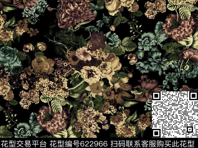 复古花流行时尚复古风数码印花华亿平台下载（图片编号: 622966） - 瓦栏（Walan）