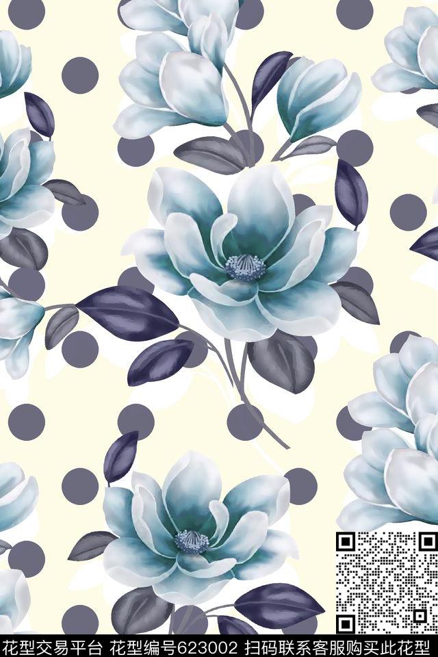 抽象手绘满版最新高清数码时尚潮流大牌复古欧美风波点清爽女装花数码印花华亿平台下载（图片编号: 623002） - 瓦栏（Walan）