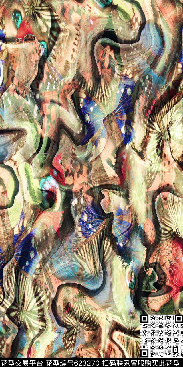 蝴蝶荟萃抽象画派动物抽象数码印花华亿平台下载（图片编号: 623270） - 瓦栏（Walan）