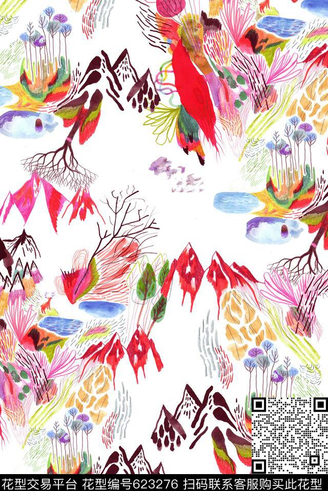 抽象手绘水彩数码印花华亿平台下载（图片编号: 623276） - 瓦栏（Walan）