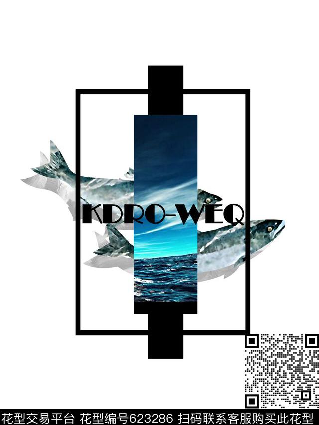 飞鱼几何解构男装T恤数码印花华亿平台下载（图片编号: 623286） - 瓦栏（Walan）