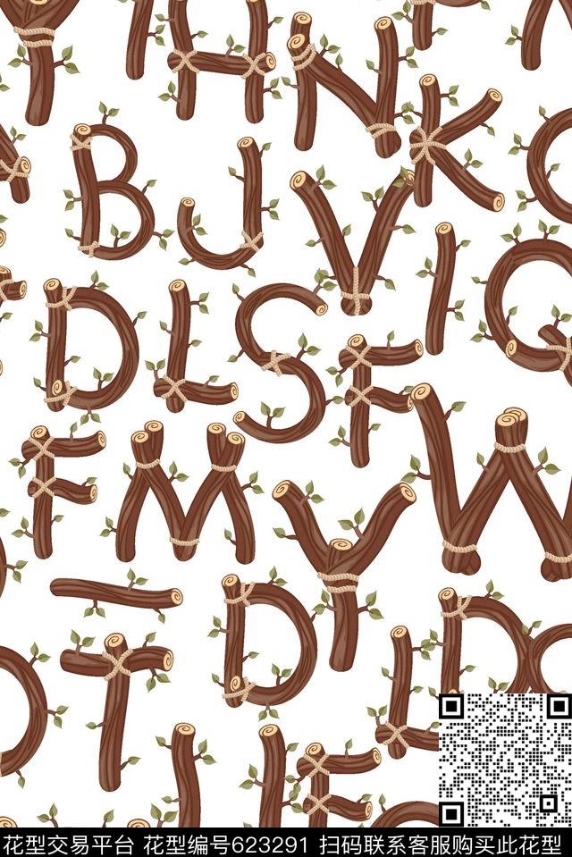 字母树枝竹叶传统印花华亿平台下载（图片编号: 623291） - 瓦栏（Walan）