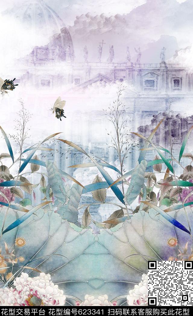 复古手绘时尚女装手绘花数码印花华亿平台下载（图片编号: 623341） - 瓦栏（Walan）