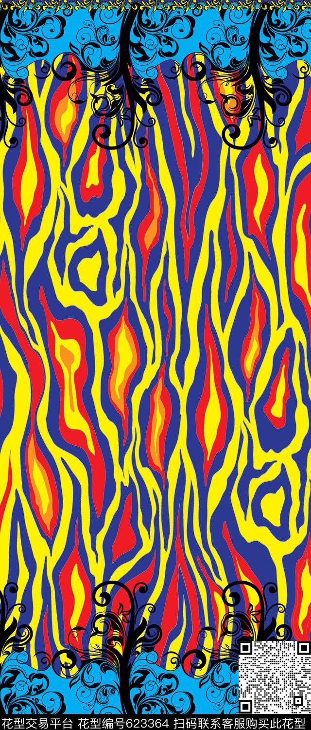 动物纹民族风双边定位裙边花传统印花华亿平台下载（图片编号: 623364） - 瓦栏（Walan）