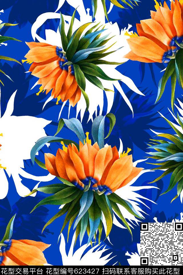 抽象手绘满版最新高清数码时尚潮流大牌复古欧美风抽象花卉花卉数码印花华亿平台下载（图片编号: 623427） - 瓦栏（Walan）