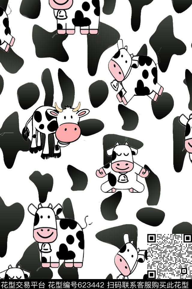 卡通奶牛可爱传统印花华亿平台下载（图片编号: 623442） - 瓦栏（Walan）