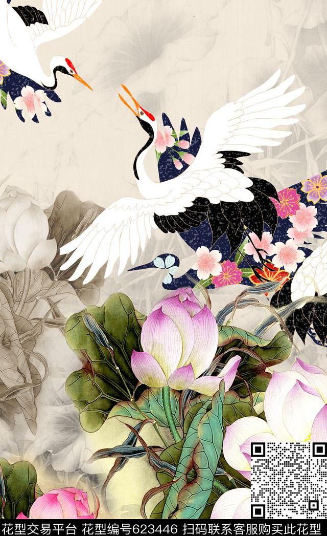荷花手绘花女装数码印花华亿平台下载（图片编号: 623446） - 瓦栏（Walan）