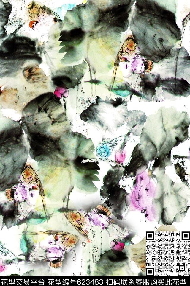 水彩花朵水墨数码印花华亿平台下载（图片编号: 623483） - 瓦栏（Walan）
