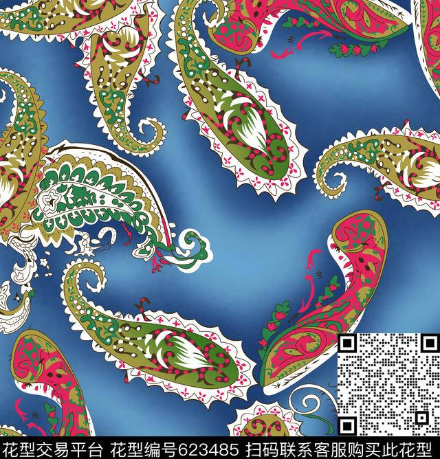 火腿花腰果佩斯利传统印花华亿平台下载（图片编号: 623485） - 瓦栏（Walan）