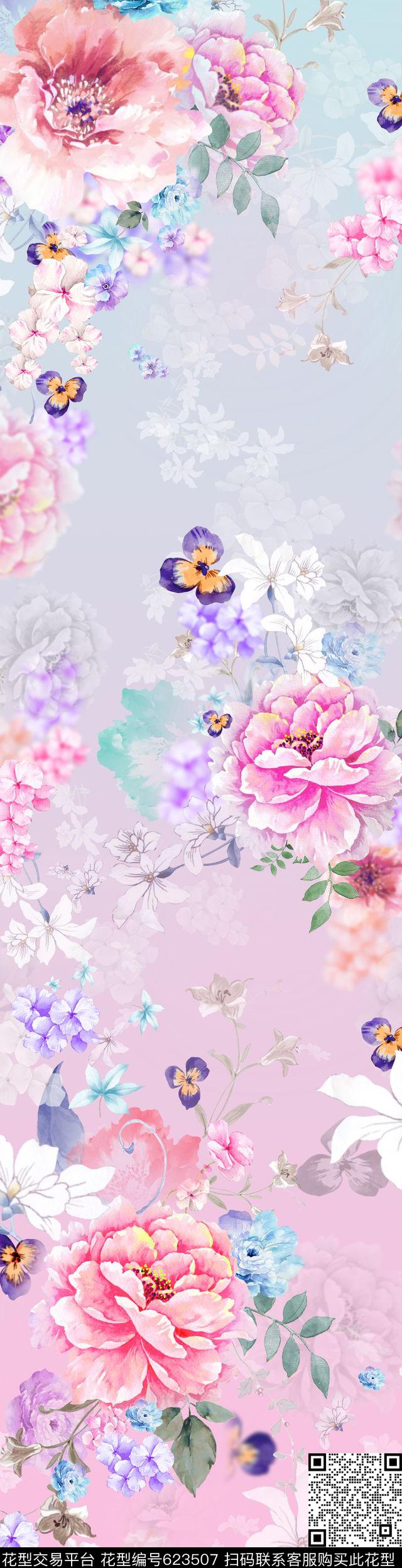 手绘水彩花卉传统印花华亿平台下载（图片编号: 623507） - 瓦栏（Walan）