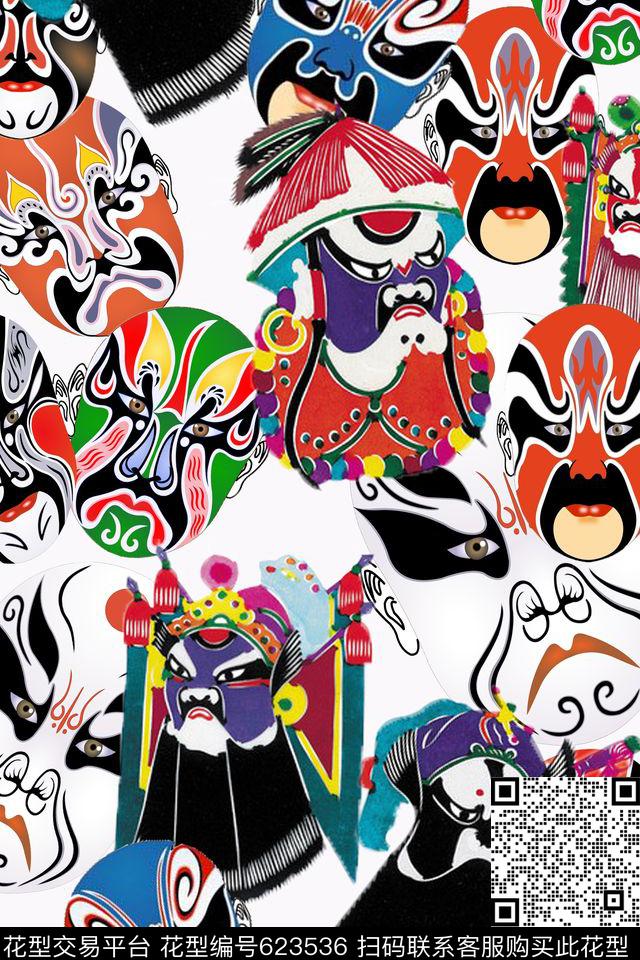 脸谱中国风彩绘传统印花华亿平台下载（图片编号: 623536） - 瓦栏（Walan）