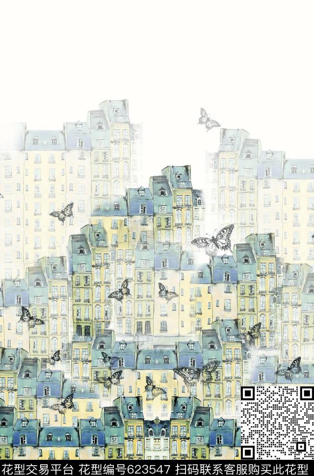 建筑渐变房屋数码印花华亿平台下载（图片编号: 623547） - 瓦栏（Walan）