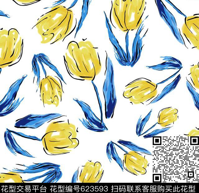 郁金香手绘爆款传统印花华亿平台下载（图片编号: 623593） - 瓦栏（Walan）