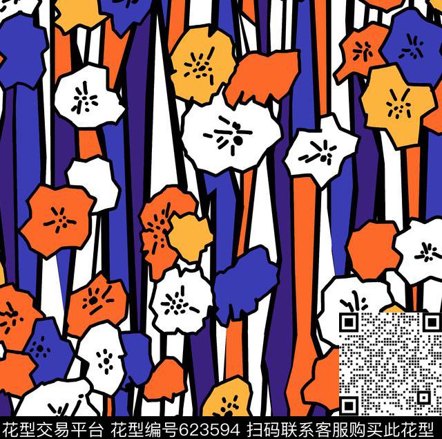 撞色花卉线条传统印花华亿平台下载（图片编号: 623594） - 瓦栏（Walan）