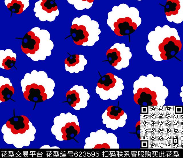 三色花简单爆款传统印花华亿平台下载（图片编号: 623595） - 瓦栏（Walan）