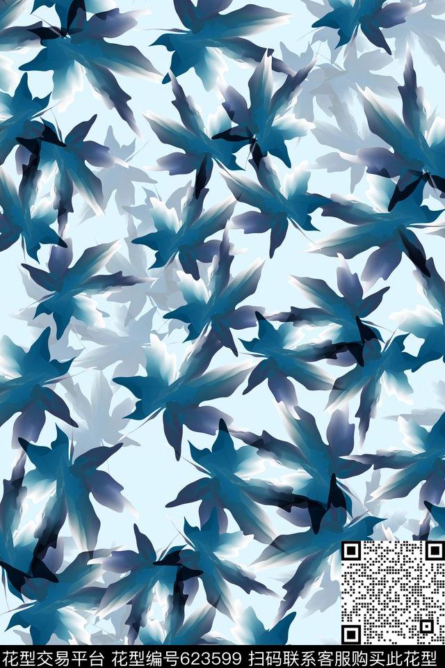 花卉清新植物叶子数码印花华亿平台下载（图片编号: 623599） - 瓦栏（Walan）