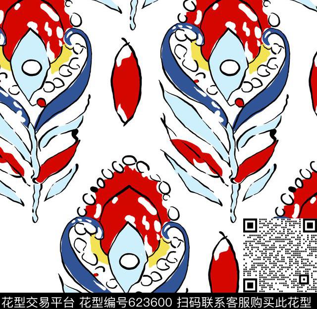 手绘花朵撞色传统印花华亿平台下载（图片编号: 623600） - 瓦栏（Walan）