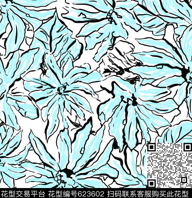 手绘花卉线条传统印花华亿平台下载（图片编号: 623602） - 瓦栏（Walan）