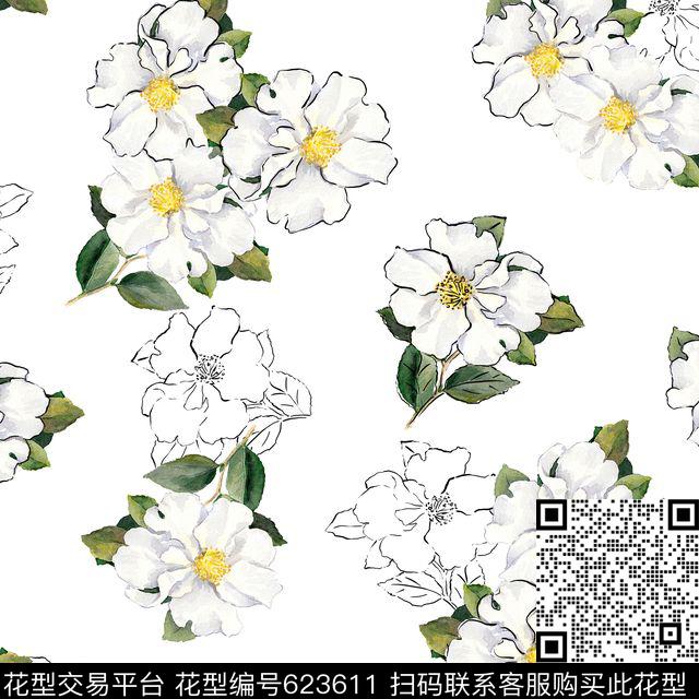 茉莉花卉清新数码印花华亿平台下载（图片编号: 623611） - 瓦栏（Walan）