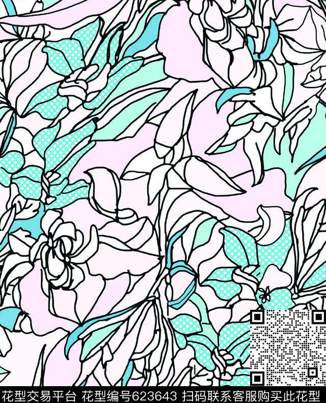 线条清新花卉传统印花华亿平台下载（图片编号: 623643） - 瓦栏（Walan）