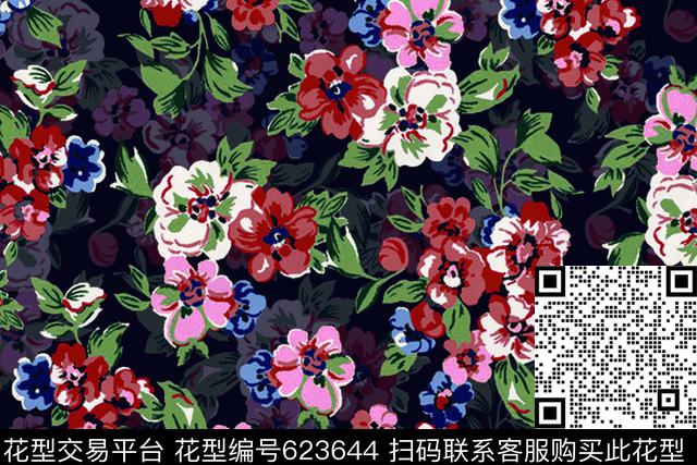花朵重影暗花传统印花华亿平台下载（图片编号: 623644） - 瓦栏（Walan）