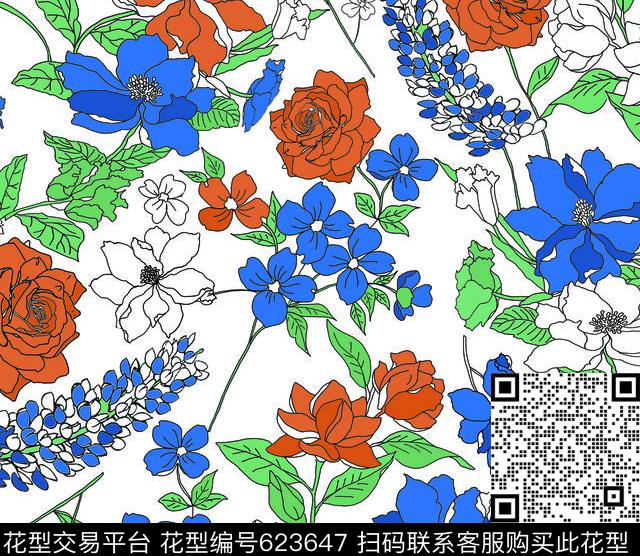 手绘花卉清新传统印花华亿平台下载（图片编号: 623647） - 瓦栏（Walan）