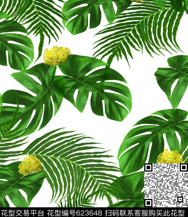 花卉叶子夏日数码印花华亿平台下载（图片编号: 623648） - 瓦栏（Walan）
