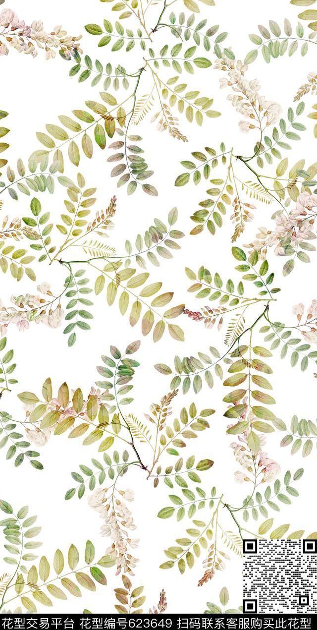 植物清爽底花卉花卉数码印花华亿平台下载（图片编号: 623649） - 瓦栏（Walan）