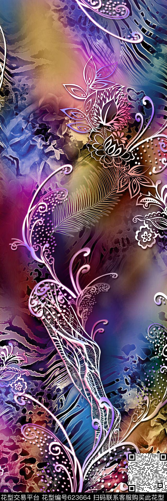 东南亚彩色渐变线条数码印花华亿平台下载（图片编号: 623664） - 瓦栏（Walan）