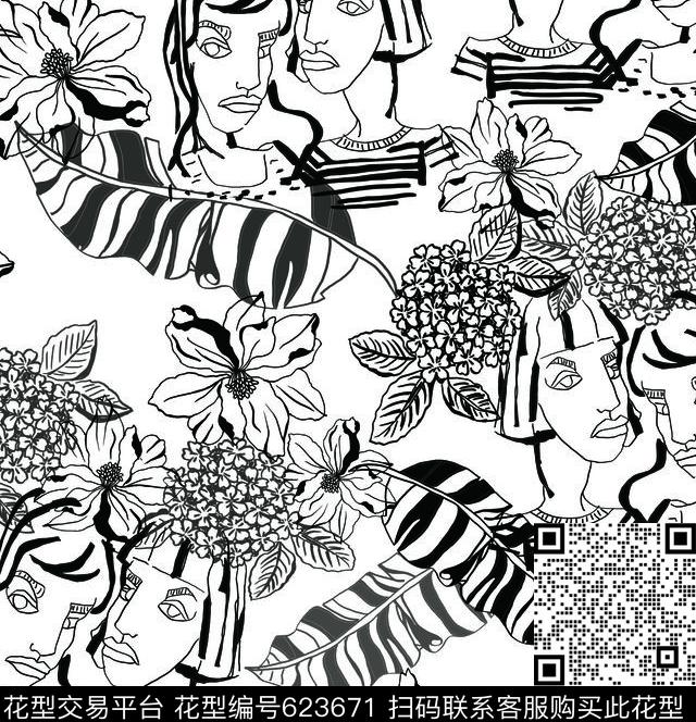 手绘趣味人物传统印花华亿平台下载（图片编号: 623671） - 瓦栏（Walan）