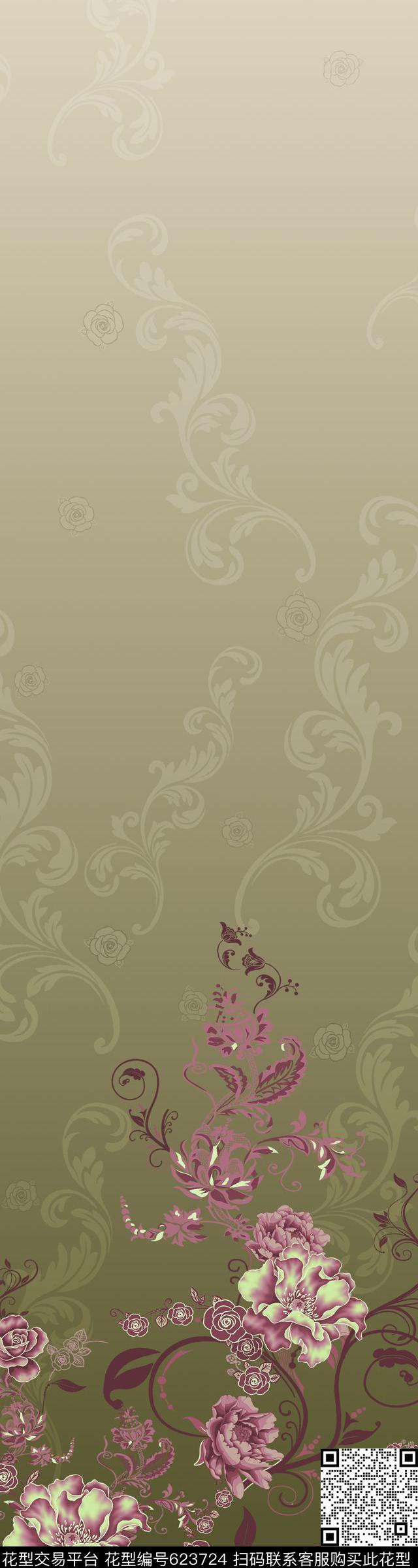 假花线条抽象数码印花华亿平台下载（图片编号: 623724） - 瓦栏（Walan）