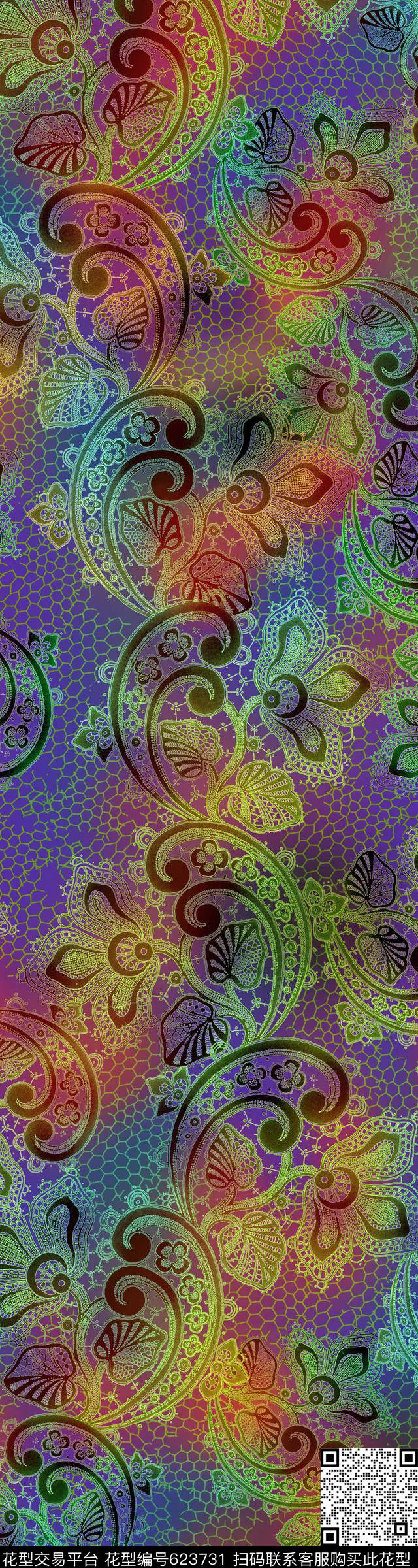 立体蕾丝抽象数码印花华亿平台下载（图片编号: 623731） - 瓦栏（Walan）