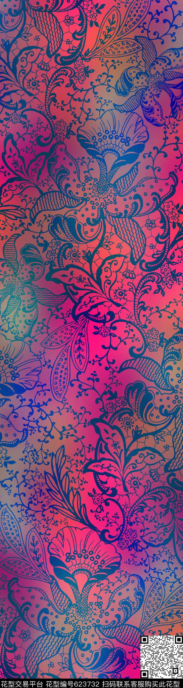 蕾丝抽象东南亚数码印花华亿平台下载（图片编号: 623732） - 瓦栏（Walan）