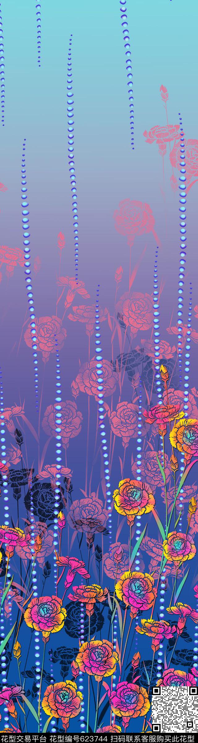 抽象花定位假花数码印花华亿平台下载（图片编号: 623744） - 瓦栏（Walan）
