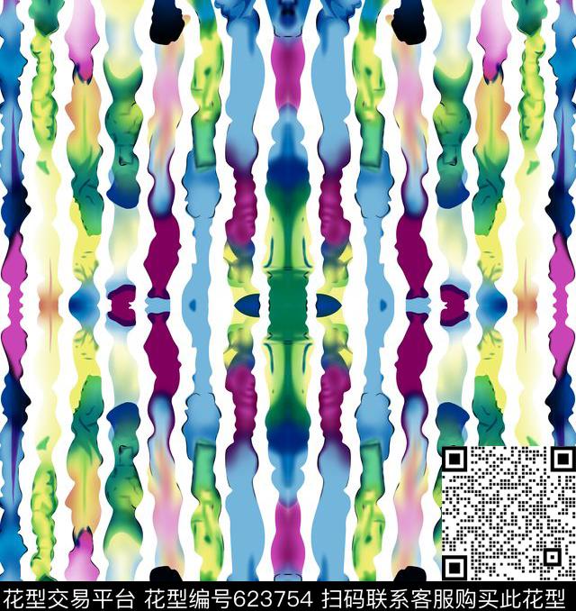 条纹彩条水彩数码印花华亿平台下载（图片编号: 623754） - 瓦栏（Walan）