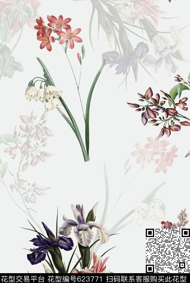 花卉桃花兰花数码印花华亿平台下载（图片编号: 623771） - 瓦栏（Walan）