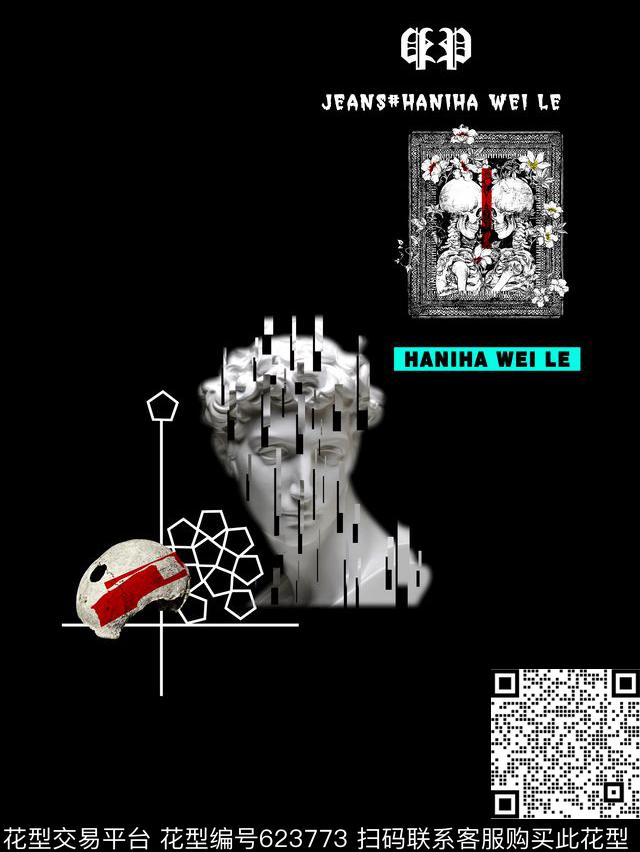 PP风格石膏像骷髅头数码印花华亿平台下载（图片编号: 623773） - 瓦栏（Walan）