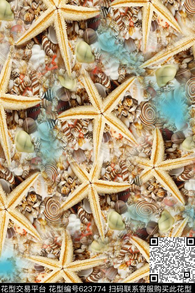海星海螺动物数码印花华亿平台下载（图片编号: 623774） - 瓦栏（Walan）