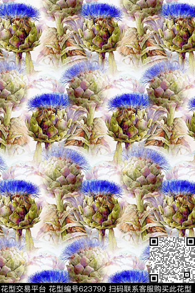花朵手绘水彩数码印花华亿平台下载（图片编号: 623790） - 瓦栏（Walan）