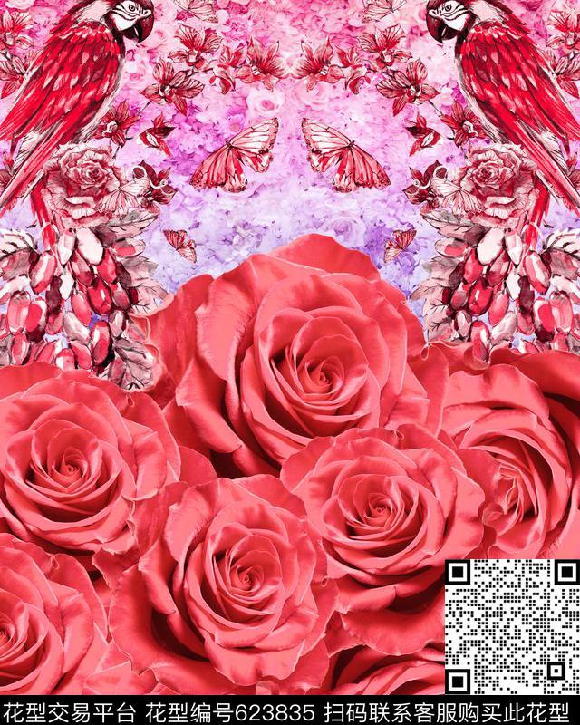 时尚T恤女装花卉鹦鹉数码印花华亿平台下载（图片编号: 623835） - 瓦栏（Walan）