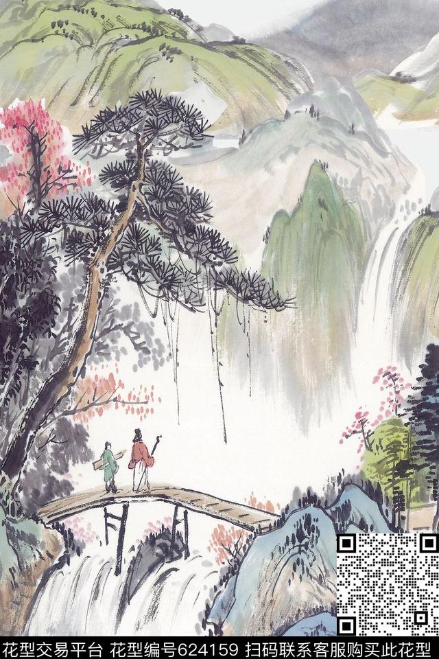 天空树林中国风数码印花华亿平台下载（图片编号: 624159） - 瓦栏（Walan）