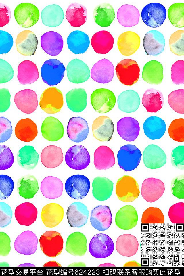 水彩水墨水彩渐变圈圈数码印花华亿平台下载（图片编号: 624223） - 瓦栏（Walan）