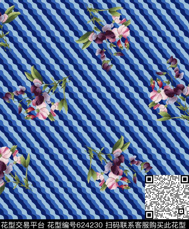 绣花仿牛仔花卉传统印花华亿平台下载（图片编号: 624230） - 瓦栏（Walan）