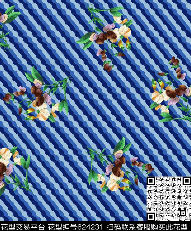 绣花仿牛仔花卉传统印花华亿平台下载（图片编号: 624231） - 瓦栏（Walan）