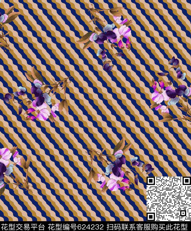 绣花仿牛仔花卉传统印花华亿平台下载（图片编号: 624232） - 瓦栏（Walan）