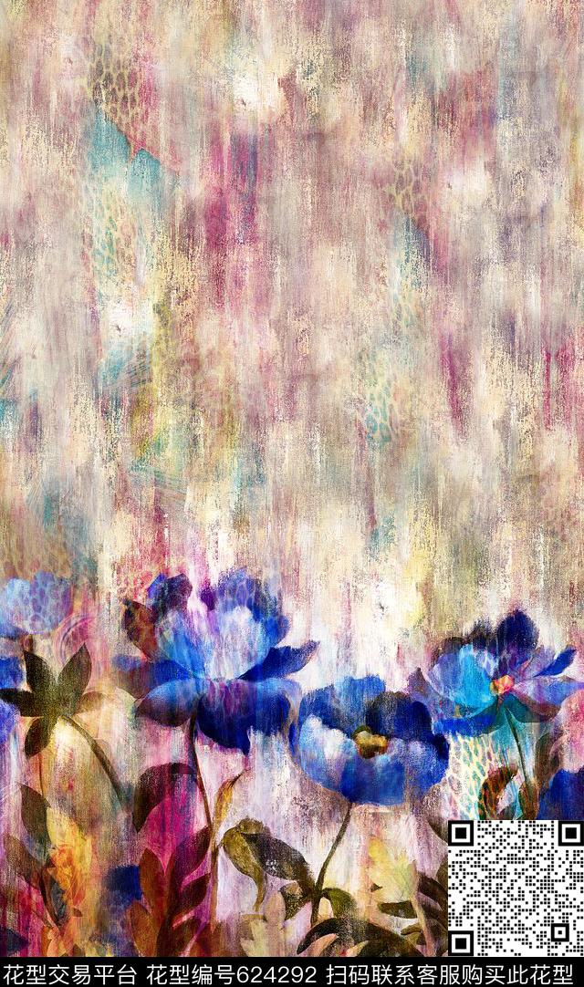 油画花卉面料花大花数码印花华亿平台下载（图片编号: 624292） - 瓦栏（Walan）
