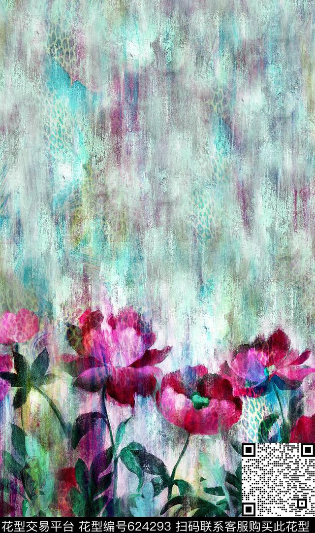 油画花卉面料花大花数码印花华亿平台下载（图片编号: 624293） - 瓦栏（Walan）