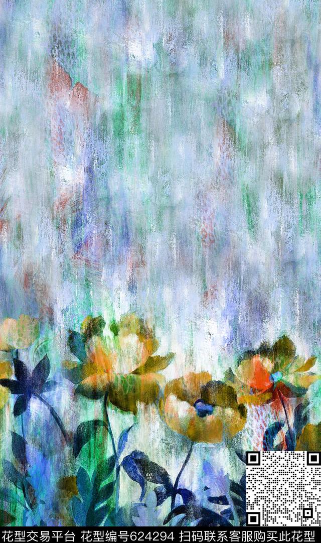 油画花卉面料花大花数码印花华亿平台下载（图片编号: 624294） - 瓦栏（Walan）