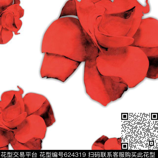 牡丹玫瑰大花数码印花华亿平台下载（图片编号: 624319） - 瓦栏（Walan）